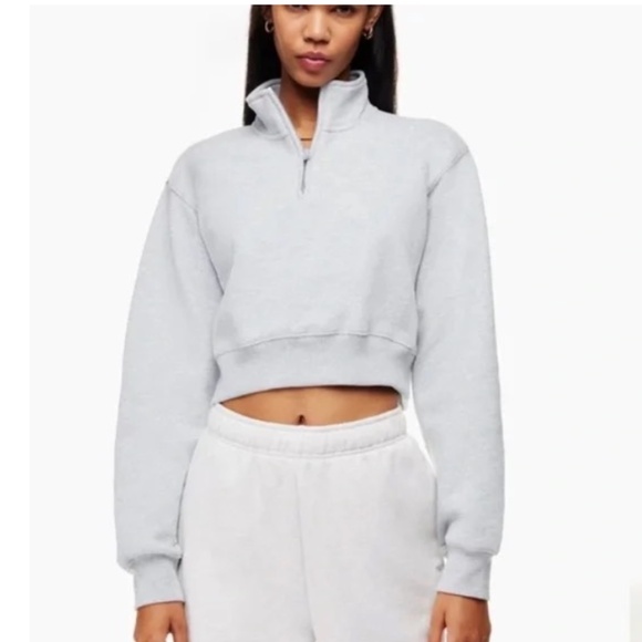 Aritzia TNA Cozy Sweatfleece Perfect Crop 1/2 Zip - Picture 1 of 4